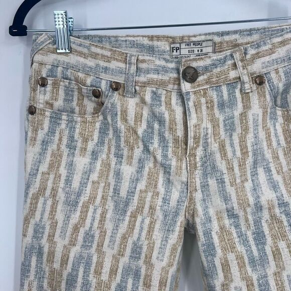Free People Womens Zig Zag Zipper Crop Skinny Denim Jeans Beige Blue Brown Sz 28 - Picture 6 of 12